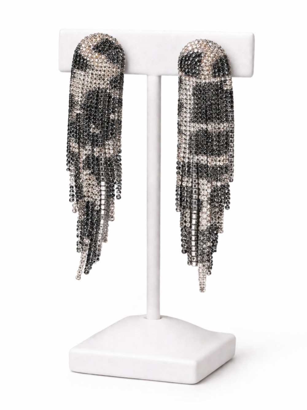 NWT Leopard Print Rhinestone Tassel Duster Earrings Long 4.7" Statement Y2K - Picture 3 of 4